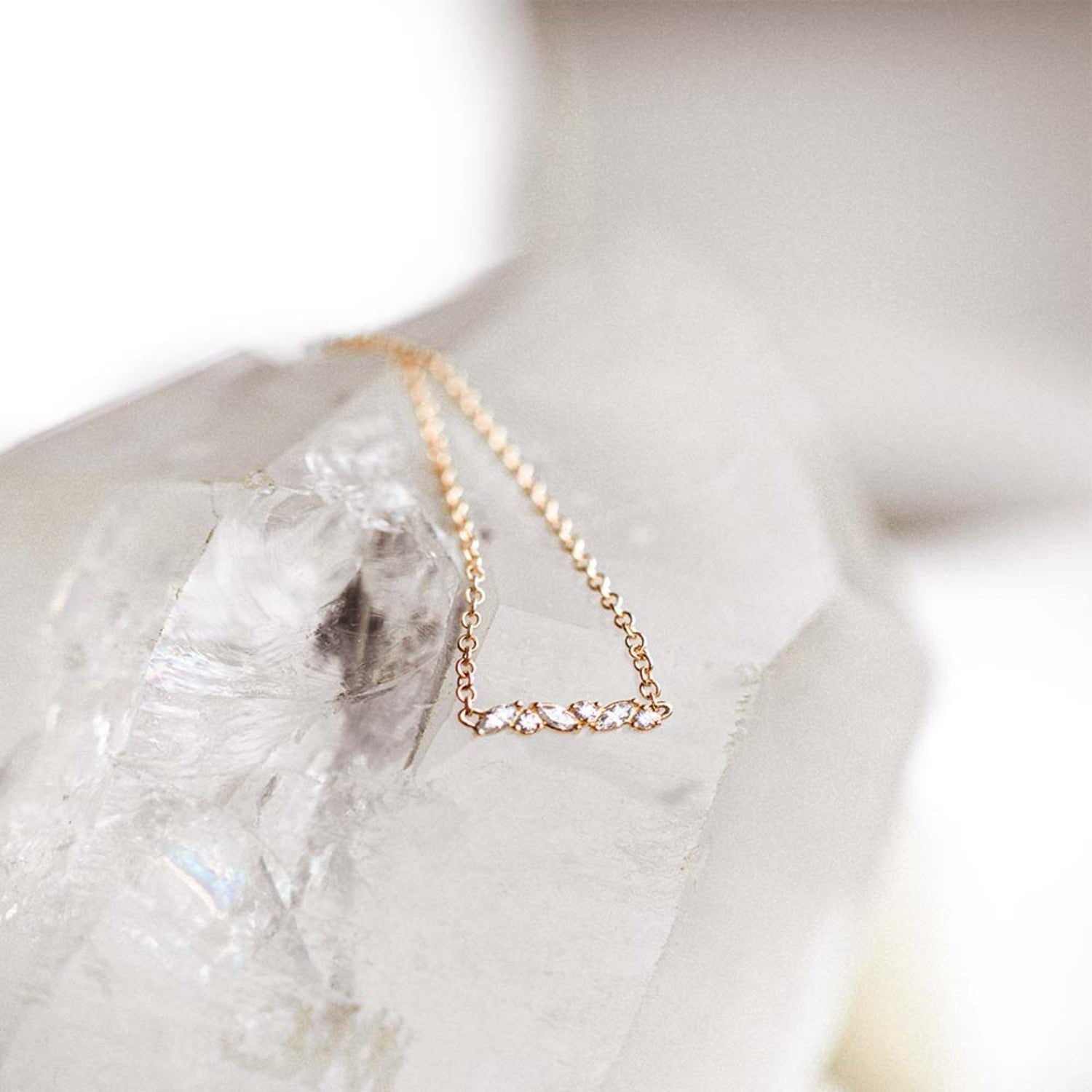 0.30 TCW Round & Marquise Moissanite Diamond Bar Pendant Necklace in Solid Gold 2